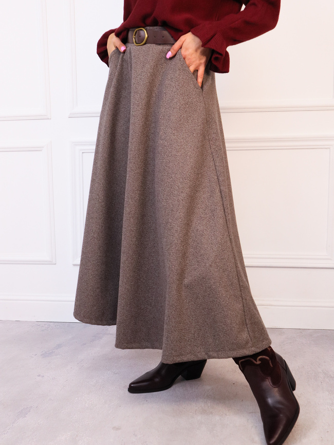 SPÓDNICA DZIANINOWA ROZKLOSZOWANA Z PASKIEM- FANGO