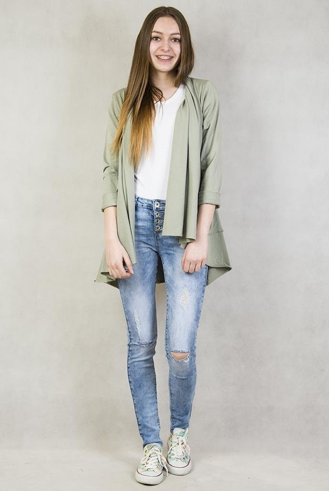 Zielona narzutka z przedłużanym tyłem