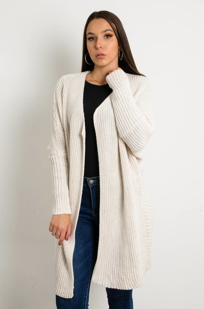 BEŻOWA DŁUGA NARZUTKA SWETERKOWA- KARDIGAN