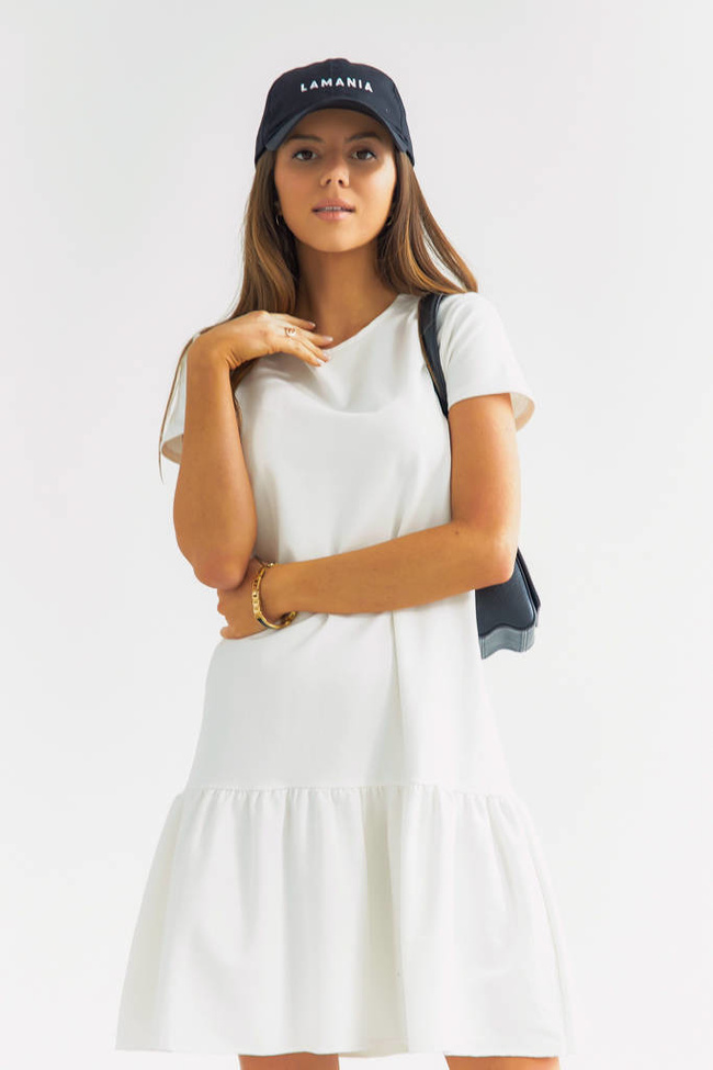 BAWEŁNIANA SUKIENKA Z FALBANĄ- BIAŁA