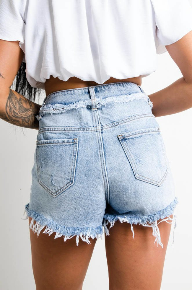 SZORTY JEANSOWE Z WYCIĘCIEM - WYSOKI STAN