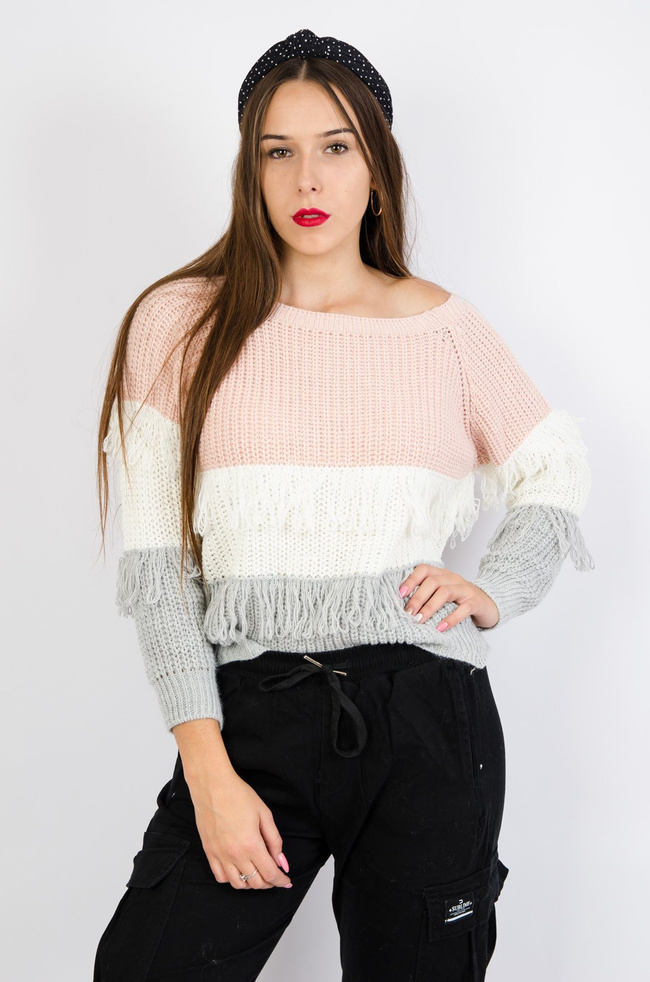 Kolorowy sweter z frędzlami