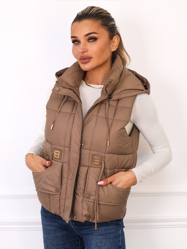 KAMIZELKA Z OZDOBNYMI NASZYWKAMI- BRĄZOWA