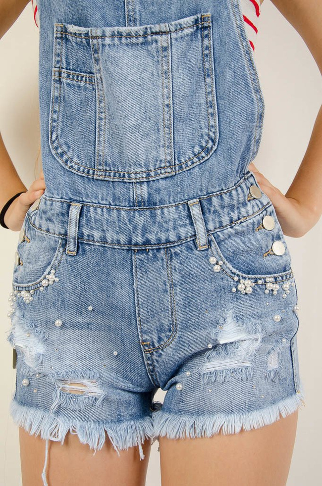 JEANSOWE OGRODNICZKI Z PEREŁKAMI