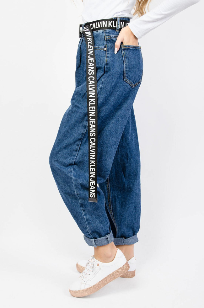 GRANATOWE SPODNIE MOM JEANS Z WYSOKIM STANEM