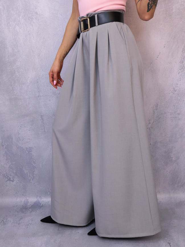 SZARE ELEGANCKIE SPODNIE Z SZEROKIMI NOGAWKAMI+ PASEK