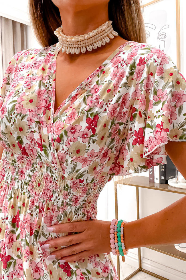 SUKIENKA MIDI Z KOPERTOWYM DEKOLTEM I GUMĄ W PASIE- BIAŁA