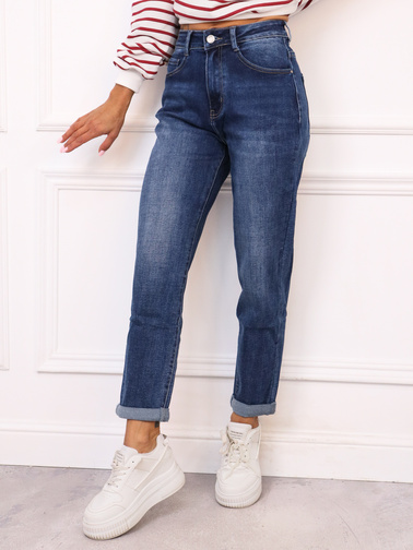 SPODNIE JEANSOWE MOM FIT Z WYSOKIM STANEM - GRANATOWE