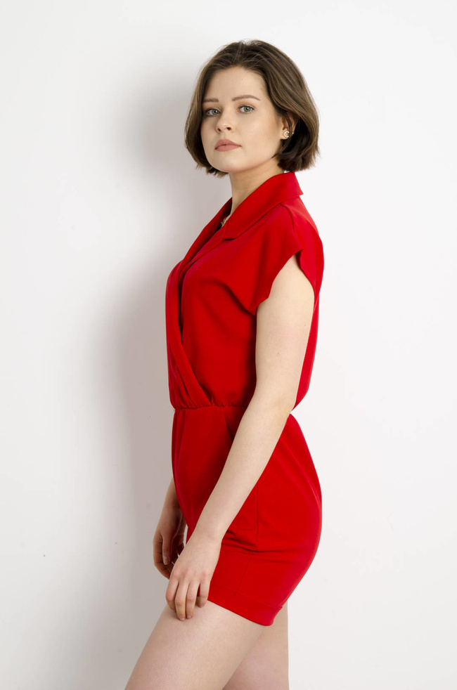 KOMBINEZON ELEGANCKI Z KOŁNIERZEM CZERWONY