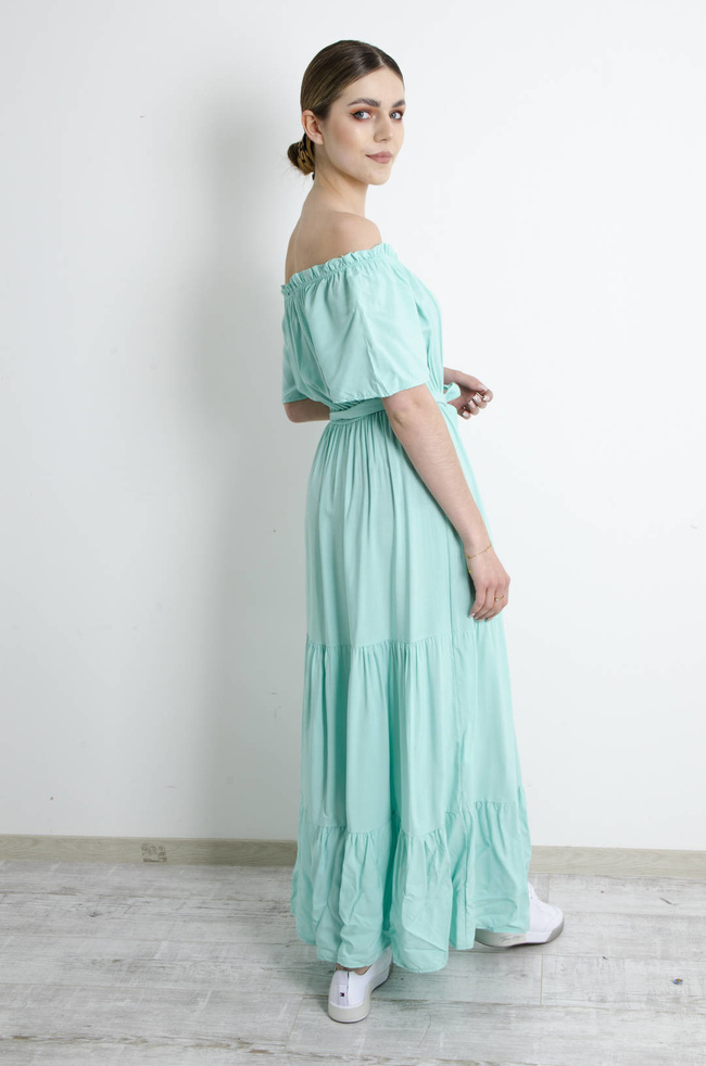 SUKIENKA MAXI HISZPANKA Z WIĄZANIEM W PASIE- ZIELONA