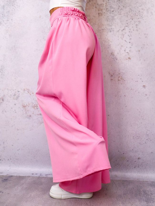 SPODNIE MATERIAŁOWE Z SZEROKIMI NOGAWKAMI I WIĄZANIEM W PASIE- RÓŻOWY