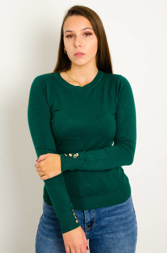 SWETER Z OZDOBNYMI GUZIKAMI- ZIELONY