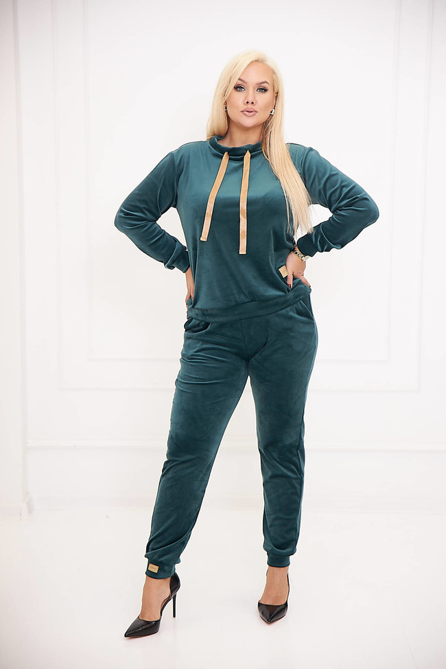 WELUROWY KOMPLET DRESOWY PLUS SIZE- BUTELKOWA ZIELEŃ