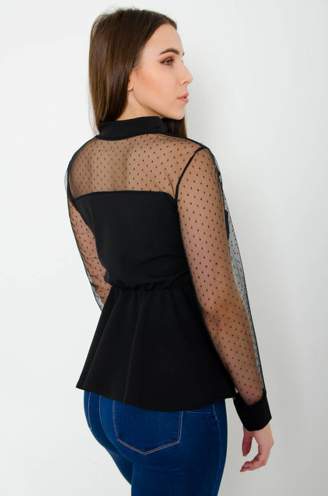 CZARNA ELEGANCKA BLUZKA BASKINKA Z OZDOBNYMI GUZIKAMI