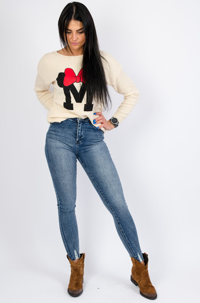 BEŻOWY SWETER Z APLIKACJĄ 