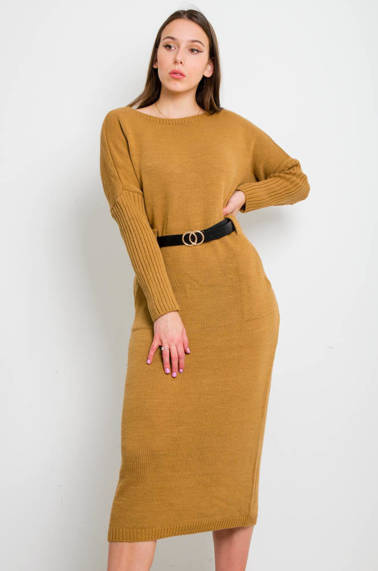DŁUGA SUKIENKA SWETERKOWA Z PASKIEM
