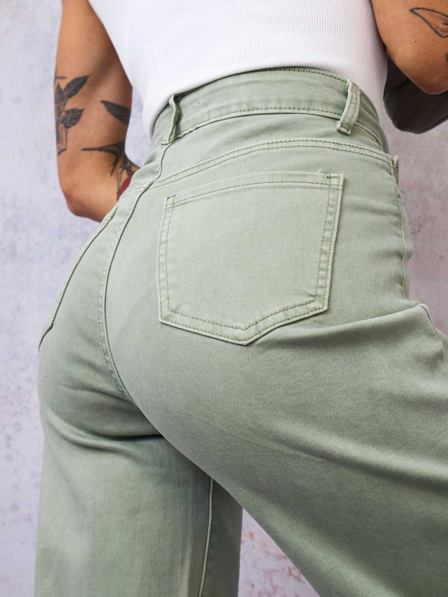 JASNO ZIELONE SPODNIE JEANSOWE Z SZEROKIMI NOGAWKAMI