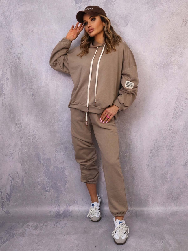 KOMPLET DRESOWY BLUZA Z KAPTUREM+ SPODNIE- BRĄZOWY