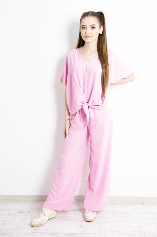 KOMPLET RÓŻOWY Z OZDOBNYM WIĄZANIEM I KORONKĄ 