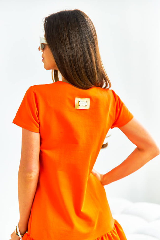 BAWEŁNIANA SUKIENKA Z FALBANĄ- POMARAŃCZOWA