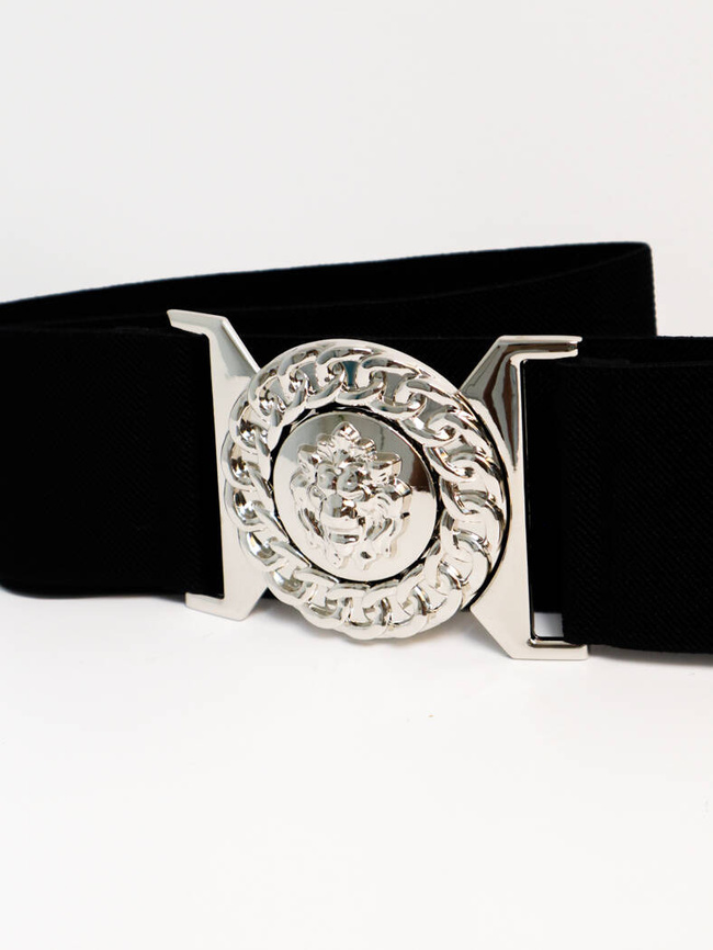 PASEK Z SZEROKA GUMĄ I KLAMRĄ Z LWEM- CZARNY