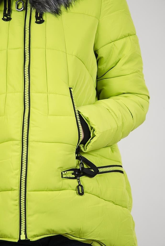 Ocieplana limonkowa asymetryczna kurtka