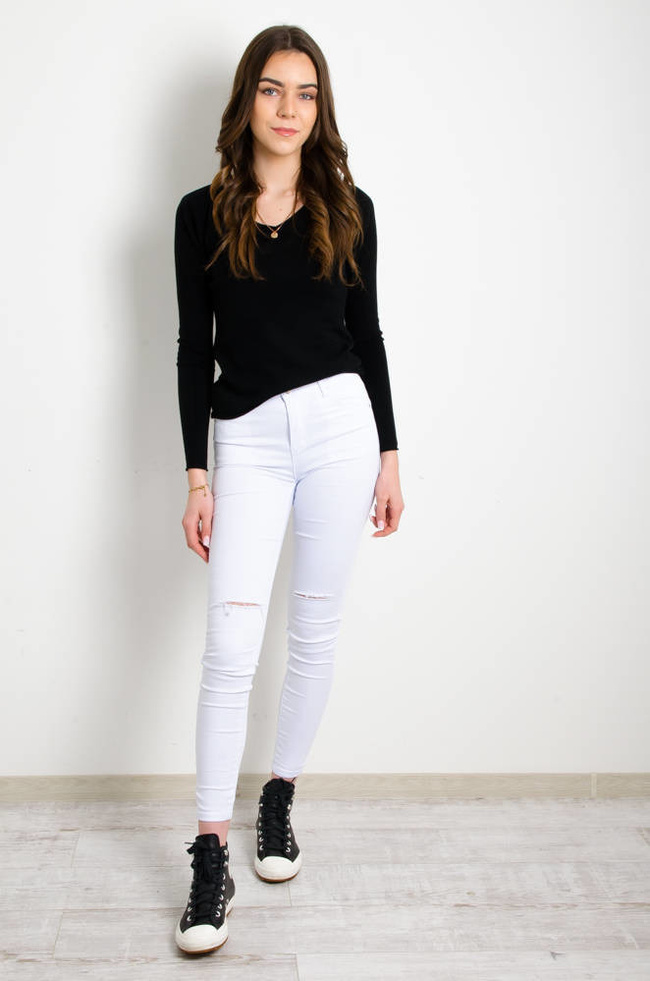 BIAŁE SPODNIE Z ROZCIECIAMI - WYSOKI STAN