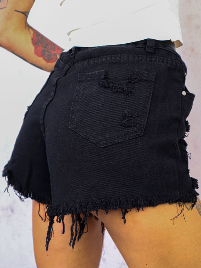 SZORTY JEANSOWE Z PRZETARCIAMI- CZARNE