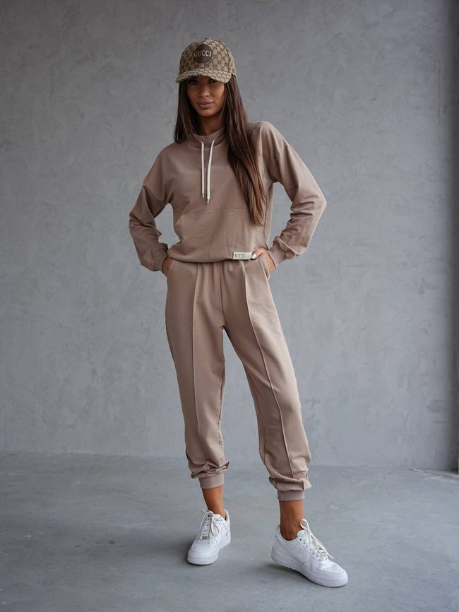 KOMPLET BAWEŁNIANY BLUZA Z SZNURKAMI+SPODNIE- BRĄZOWY