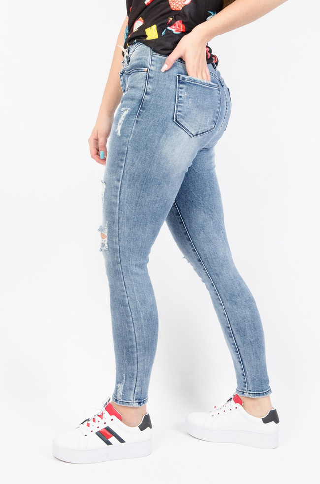 JASNE SPODNIE JEANSOWE Z DZIURAMI- WYSOKI STAN