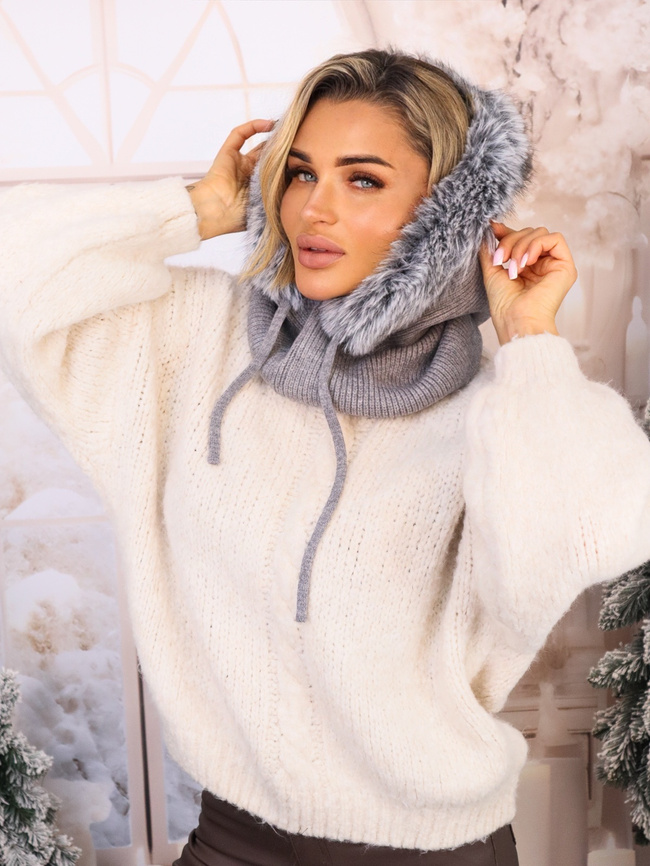 KOMIN/KAPTUR Z FUTERKIEM I ŚCIAGACZAMI- SZARY