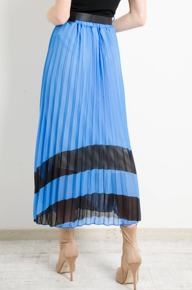 SPÓDNICA PLISOWANA Z PASKIEM - GRANATOWA