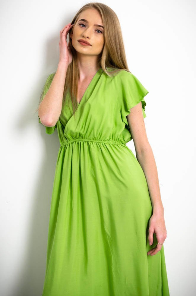 DŁUGA SUKIENKA MAXI Z KOPERTOWYM DEKOLTEM W KOLORZE ZIELONYM