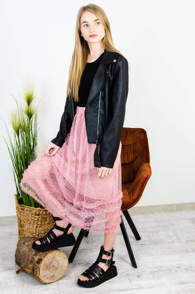 RÓŻOWA SPÓDNICA MIDI Z TIULEM