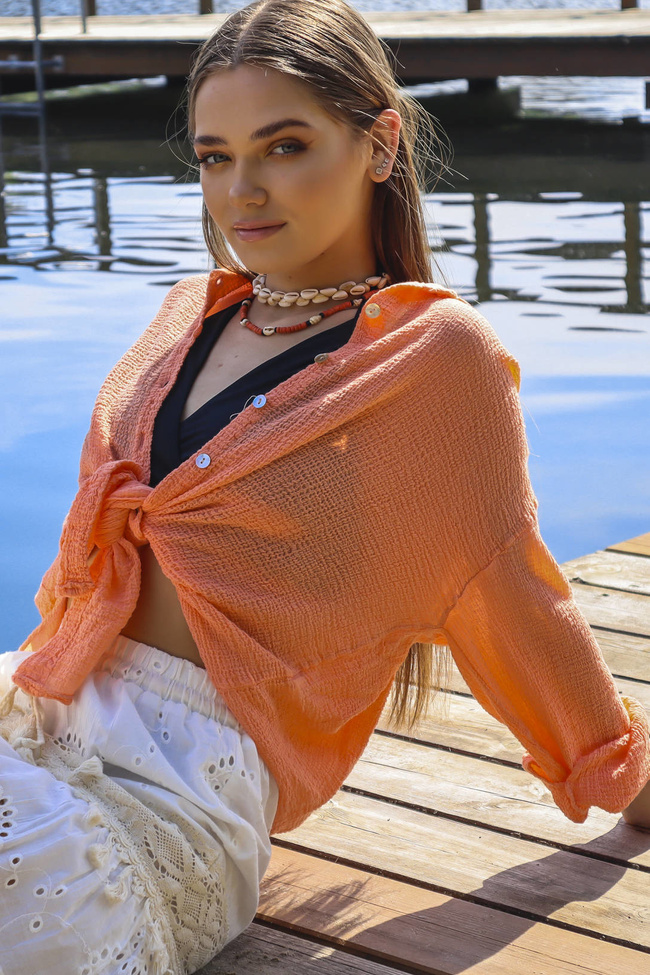 KOSZULA MUŚLINOWA W KOLORZE POMARAŃCZOWYM 