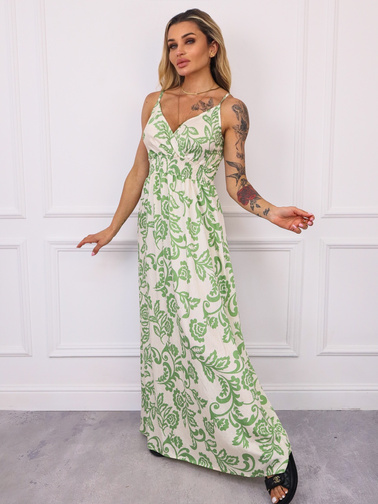 SUKIENKA MAXI WZORZYSTA Z CYRKONIAMI- ZIELONA