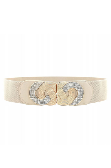 PASEK NA GUMIE ZE ZŁOTA KLAMRĄ- BEŻOWY