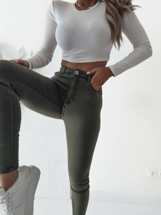 Ciemnozielone dopasowane spodnie z wysokim stanem