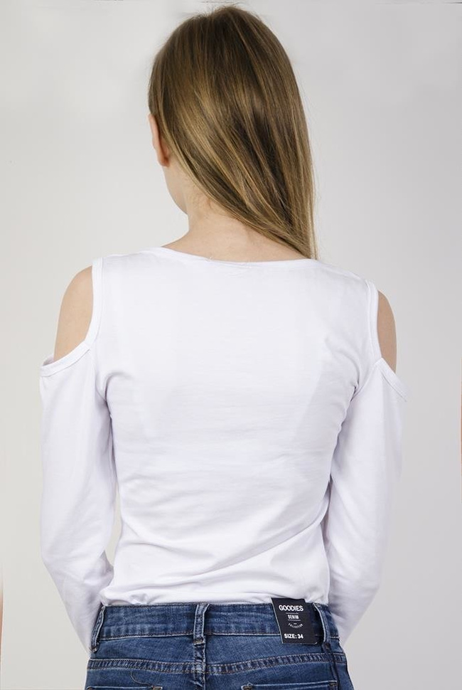 Białe body z wycięciami na ramionach