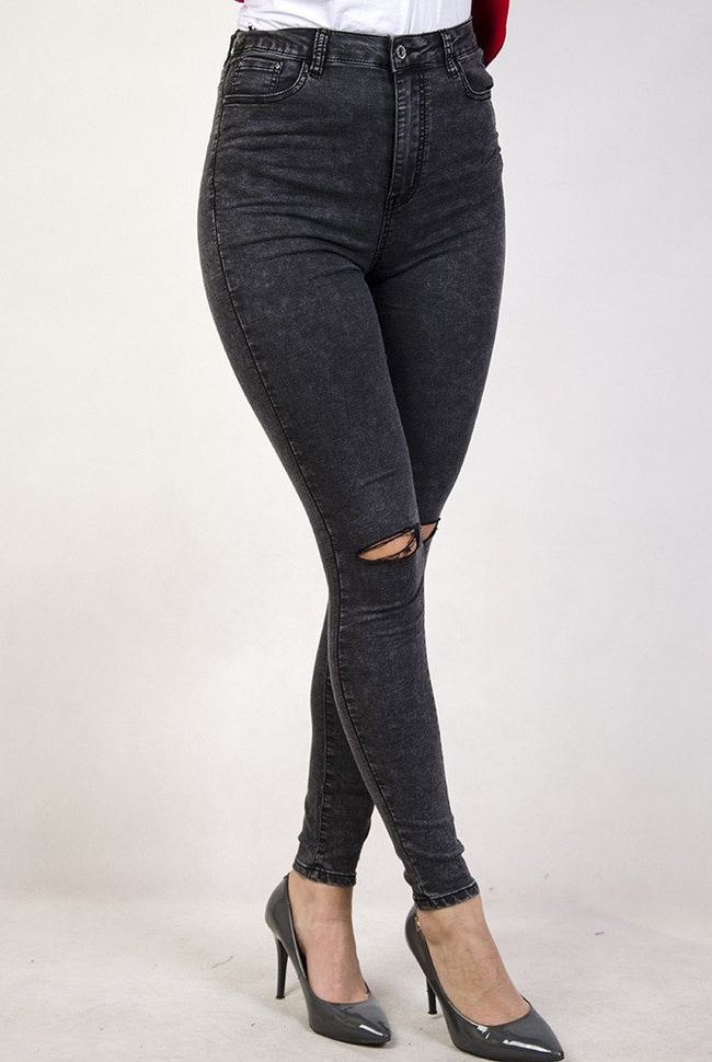 Spodnie jeansowe marmurkowe z rozcięciami