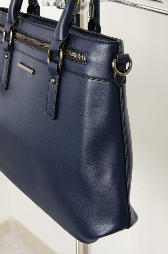 GRANATOWA TOREBKA Z IMITACJI SKÓRY TYPU SHOPPER