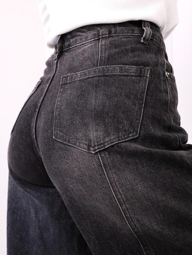 SPODNIE JEANSOWE O KROJU BALLOON Z PRZESZYCIAMI- SZARE