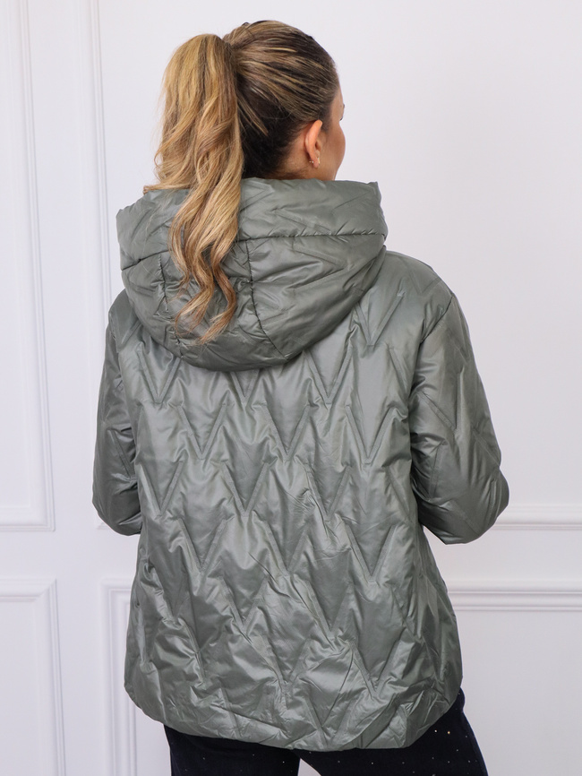 ASYMETRYCZNA KURTKA PIKOWANA ZE ŚCIAGACZAMI NA RĘKAWACH- KHAKI