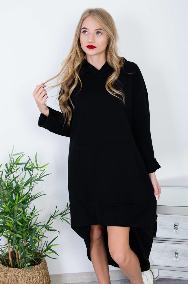 CZARNA SPORTOWA SUKIENKA Z KAPTUREM 
