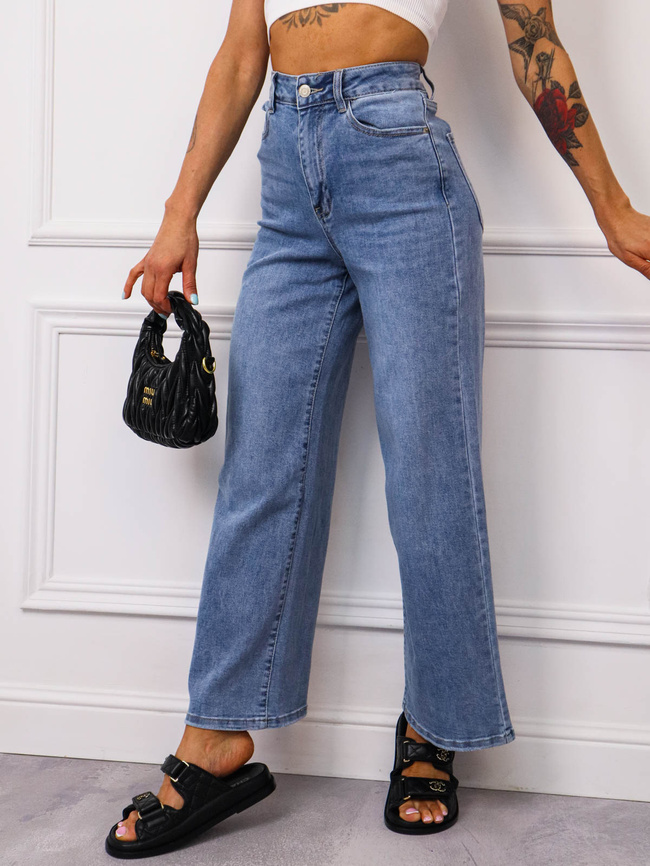SPODNIE JEANSOWE Z ROZSZERZANYMI NOGAWKAMI I WYSOKIM STANEM