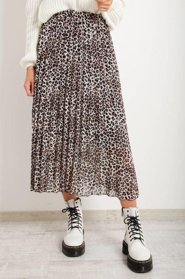 PLISOWANA SPÓDNICA W PANTERKĘ- BEŻOWA