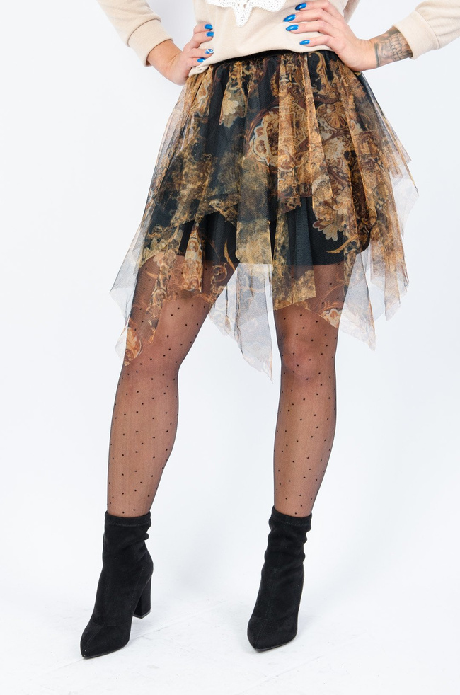 CZARNO-ZŁOTA SPÓDNICA TIULOWA MINI Z ELASTYCZNYM PASEM