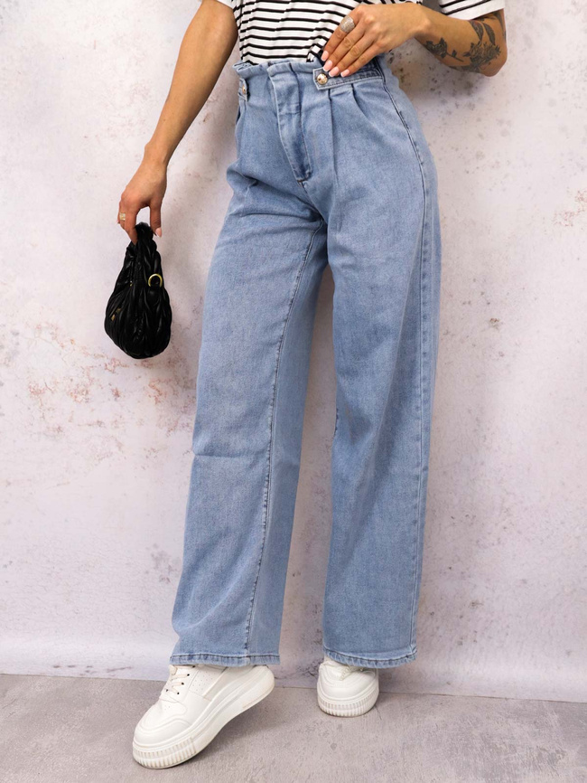 SPODNIE JEANSOWE Z OZDOBNYMI PASKAMI W PASIE- JASNY JEANS