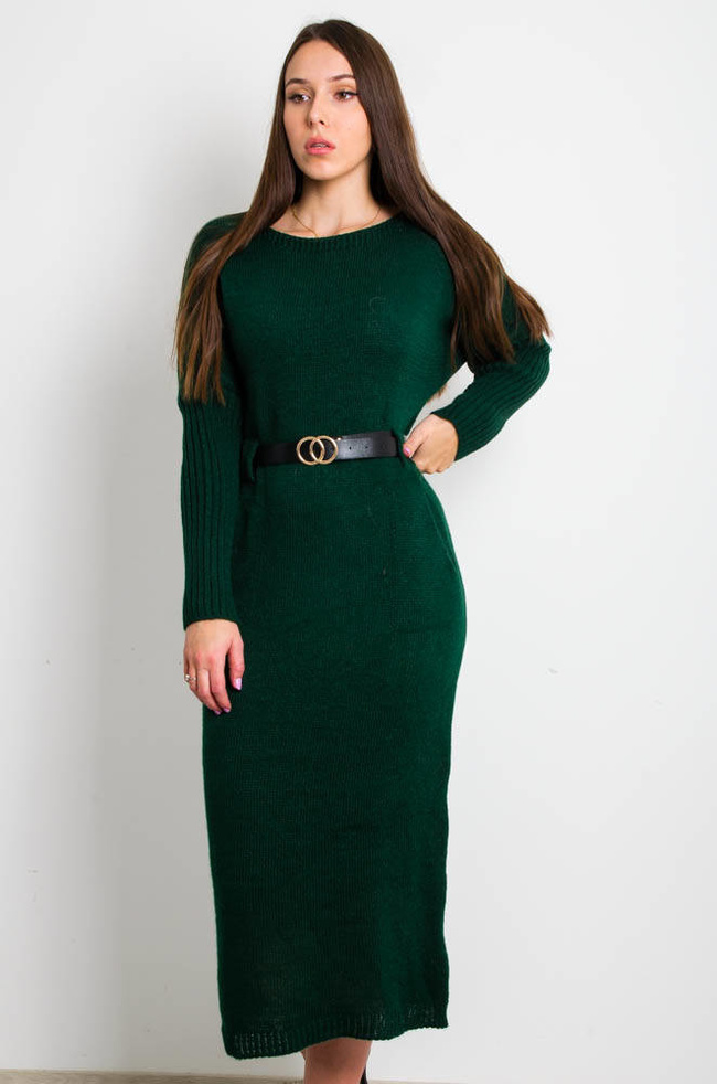 DŁUGA SUKIENKA SWETERKOWA Z PASKIEM
