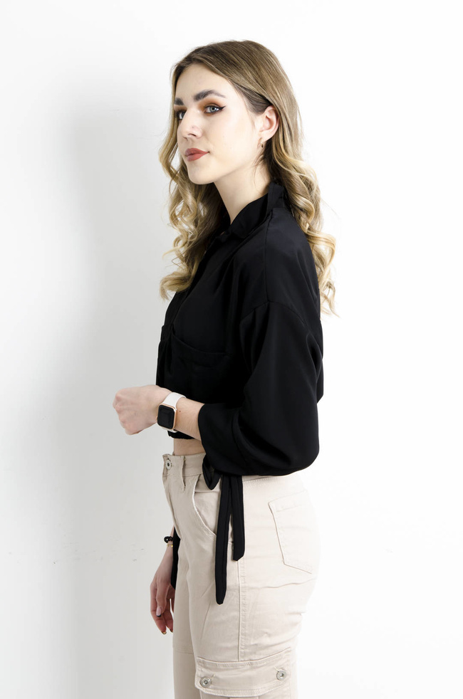 KOSZULA KRÓTKA ZE ŚCIĄGACZEM- CZARNA